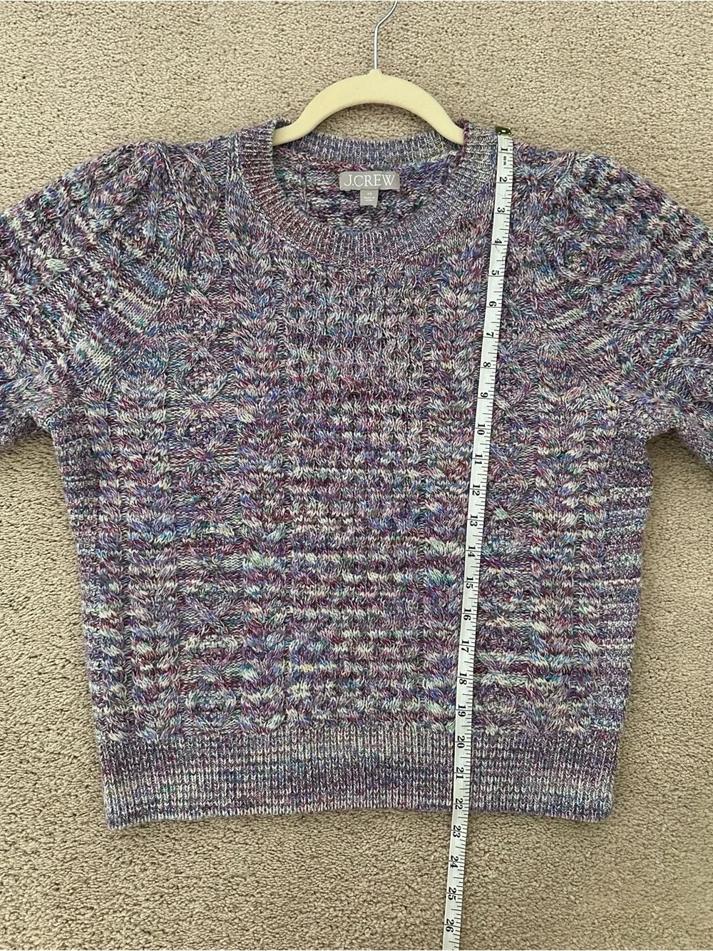 J.Crew 100% Wool Marled Cable Knit Fisherman’s Sweater - Purple Multicolor